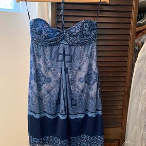 Blue Strapless Dress with Paisley Pattern